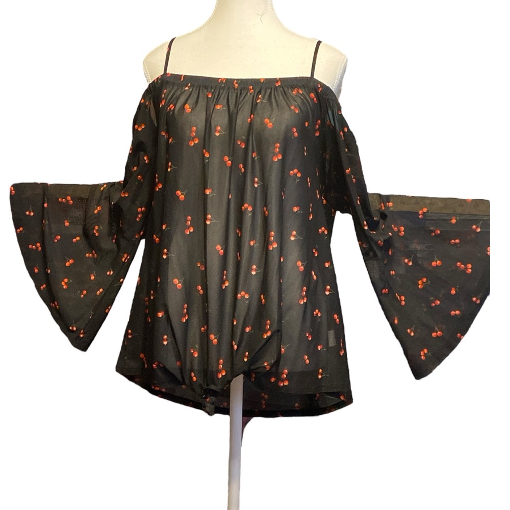Ruffled Black and Red Bell Sleeve Blouse